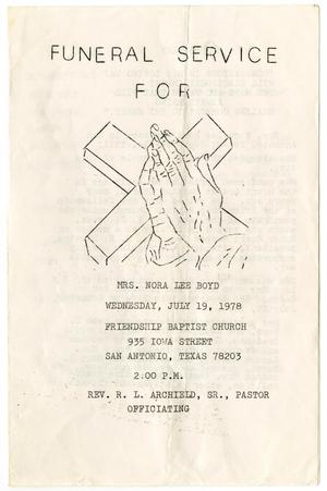 Primary view of object titled '[Funeral Program for Nora Lee Boyd, July 19, 1978]'.
