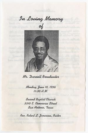 Primary view of object titled '[Funeral Program for Darnell Broadwater, June 10, 1996]'.