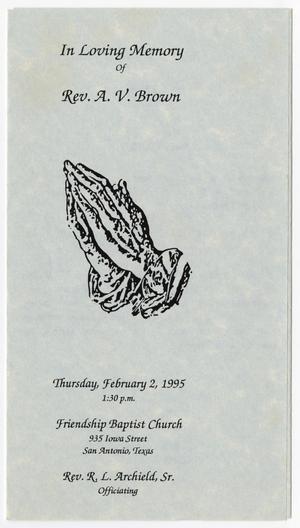 Primary view of object titled '[Funeral Program for A. V. Brown, February 2, 1995]'.