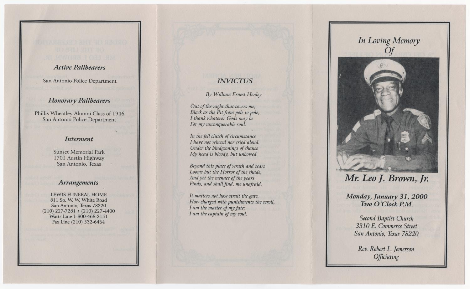 [Funeral Program for Leo J. Brown, Jr., January 31, 2000]
                                                
                                                    [Sequence #]: 3 of 3
                                                