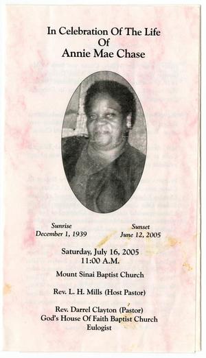 Primary view of object titled '[Funeral Program for Annie Mae Chase, July 16, 2005]'.