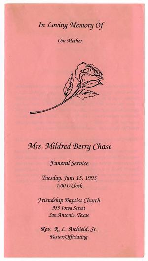 Primary view of object titled '[Funeral Program for Mildred Berry Chase, June 15, 1993]'.
