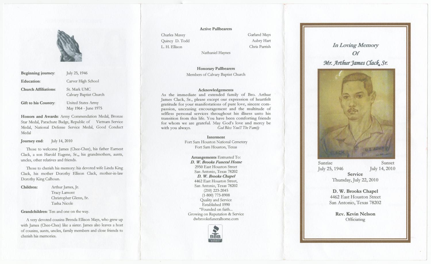 [Funeral Program for Arthur Clack, Sr., July 22, 2010]
                                                
                                                    [Sequence #]: 3 of 3
                                                