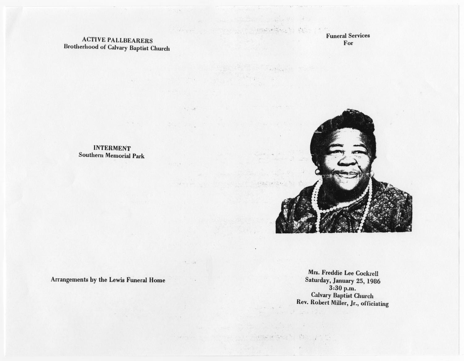 [Funeral Program for Freddie Lee Cockrell, January 25, 1986]
                                                
                                                    [Sequence #]: 3 of 3
                                                