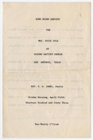 Primary view of object titled '[Funeral Program for Susie Cole, April 5, 1963]'.