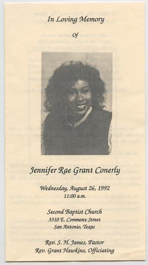 Primary view of object titled '[Funeral Program for Jennifer Rae Grant Conerly, August 26, 1992]'.