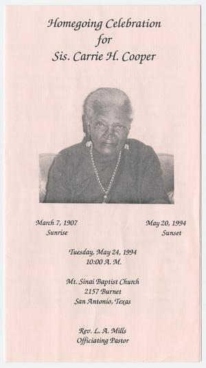 Primary view of object titled '[Funeral Program for Carrie H. Cooper, May 24, 1994]'.