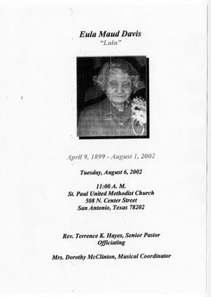 Primary view of object titled '[Funeral Program for Eula Maud Davis, August 6, 2002]'.