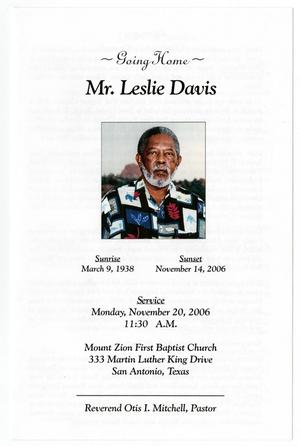 Primary view of object titled '[Funeral Program for Mr. Leslie Davis, November 20, 2006]'.