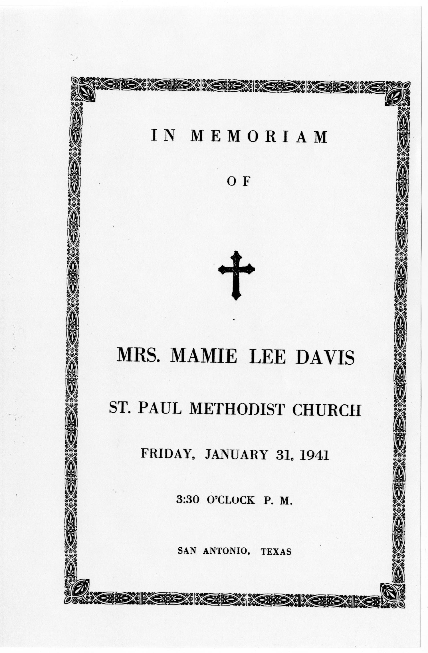 [Funeral Program for Mrs. Mamie Lee Davis, January 31, 1941]
                                                
                                                    [Sequence #]: 1 of 3
                                                