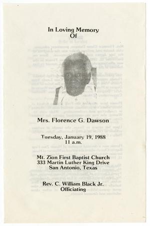 Primary view of object titled '[Funeral Program for Mrs. Florence G. Dawson, January 19, 1988]'.
