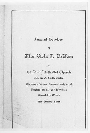 Primary view of object titled '[Funeral Program for Viola J. DeMan, January 22, 1953]'.