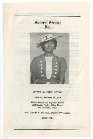 Primary view of object titled '[Funeral Program for Salome Dennis, January 29, 1979]'.