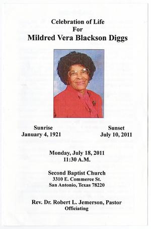 Primary view of object titled '[Funeral Program for Mildred Vera Blackson Diggs, July 18, 2011]'.