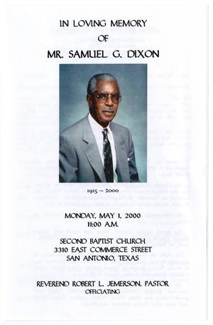 Primary view of object titled '[Funeral Program for Samuel G. Dixon, May 1, 2000]'.