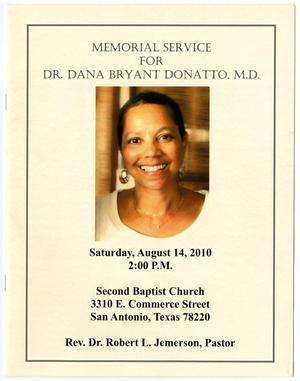 Primary view of object titled '[Funeral Program for Dana Bryant Donatto, August 14, 2010]'.