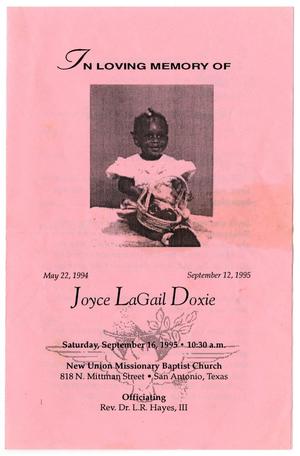 Primary view of object titled '[Funeral Program for Joyce LaGail Doxie, September 16, 1995]'.