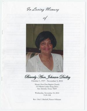 Primary view of object titled '[Funeral Program for Beverly Ann Johnson Dudley, November 10, 2010]'.