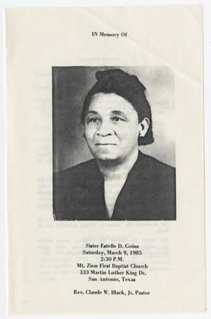 Primary view of object titled '[Funeral Program for Estelle D. Goins, March 9, 1985]'.