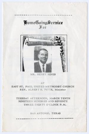 Primary view of object titled '[Funeral Program for Henry Hines, March 10, 1970]'.