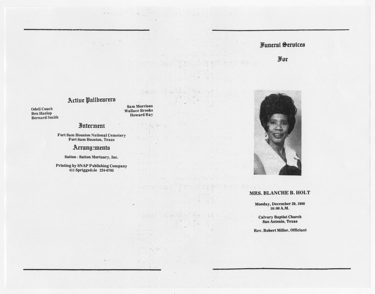 [Funeral Program for Blanche B. Holt, December 29, 1980]
                                                
                                                    [Sequence #]: 3 of 3
                                                