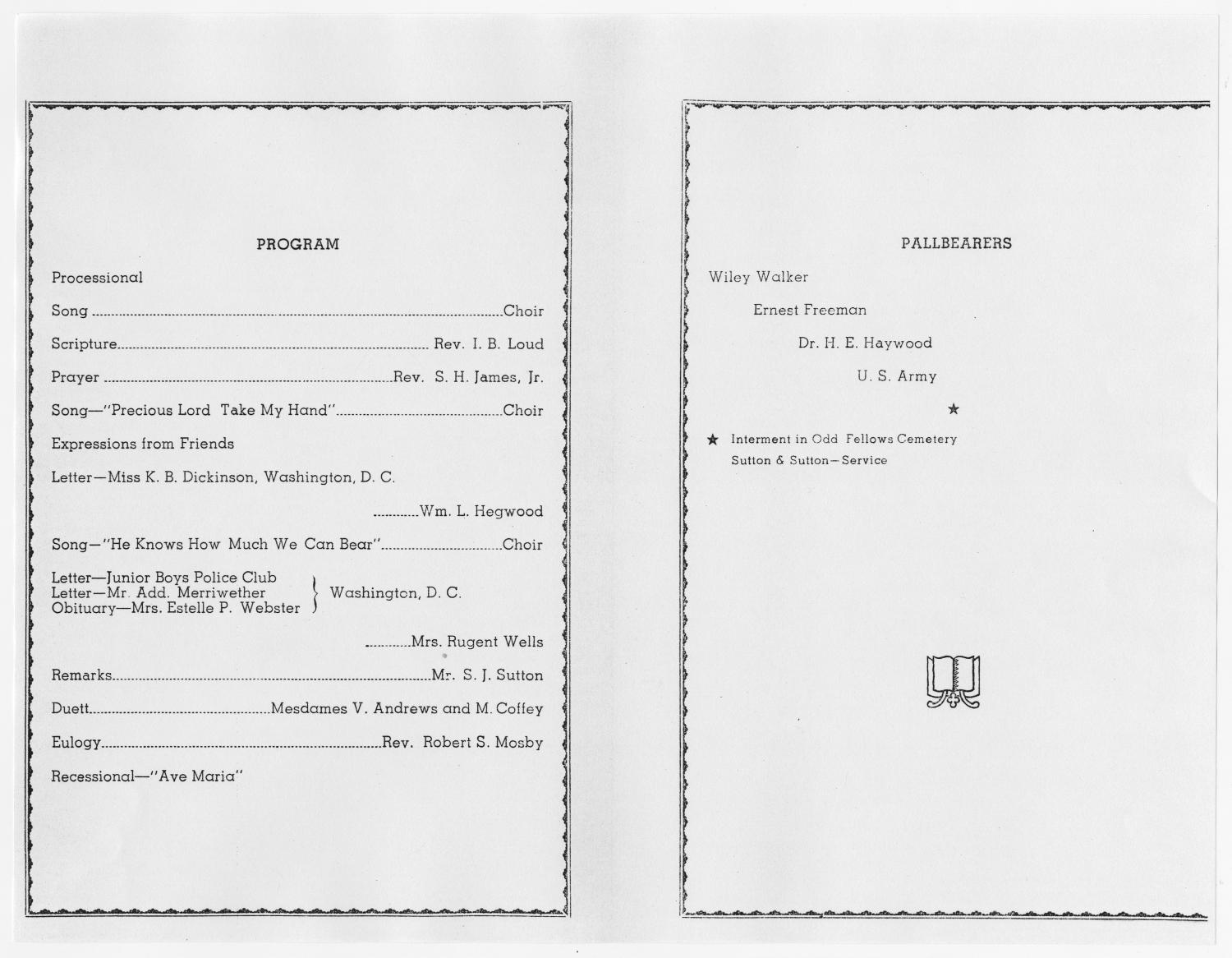 [Funeral Program for Frank William Howard, March 10, 1948]
                                                
                                                    [Sequence #]: 2 of 3
                                                