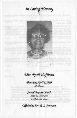 Primary view of object titled '[Funeral Program for Ruth Huffman, April 6, 1995]'.