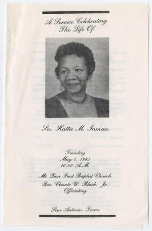Primary view of object titled '[Funeral Program for Hattie M. Inman, May 7, 1985]'.