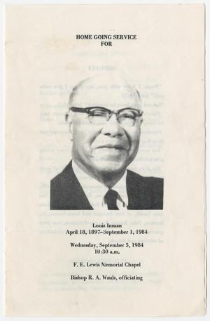 Primary view of [Funeral Program for Louis Inman, September 5, 1984]