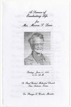 Primary view of object titled '[Funeral Program for Minnie S. Lane, June 11, 1982]'.