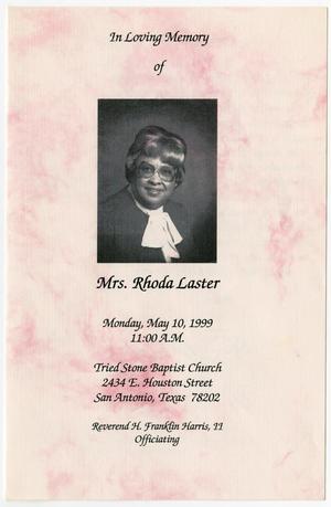 Primary view of object titled '[Funeral Program for Rhoda Laster, May 10, 1999]'.