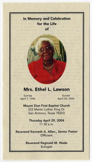 Primary view of object titled '[Funeral Program for Ethel L. Lawson, April 29, 2004]'.