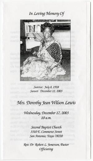 Primary view of object titled '[Funeral Program for Dorothy Jean Wilson Lewis, December 17, 2003]'.