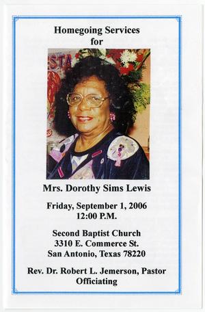Primary view of object titled '[Funeral Program for Dorothy Sims Lewis, September 1, 2006]'.