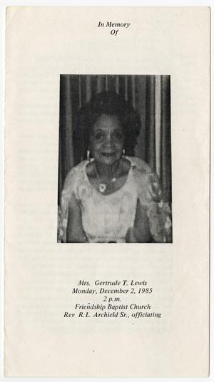 Primary view of object titled '[Funeral Program for Gertrude T. Lewis, December 2, 1985]'.