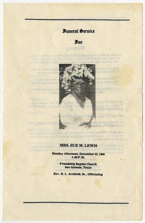 Primary view of object titled '[Funeral Program for Sue M. Lewis, December 22, 1980]'.