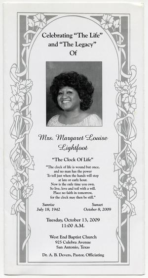 Primary view of object titled '[Funeral Program for Margaret Louise Lightfoot, October 13, 2009]'.
