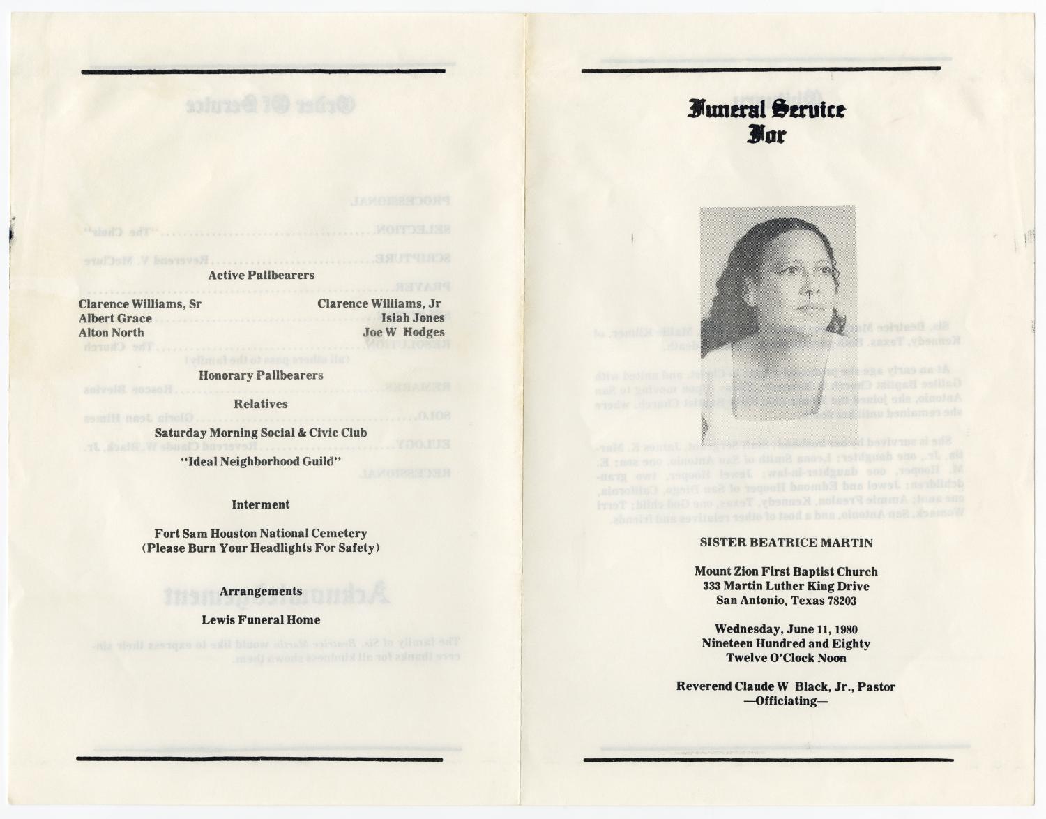 [Funeral Program for Beatrice Martin, June 11, 1980]
                                                
                                                    [Sequence #]: 3 of 3
                                                