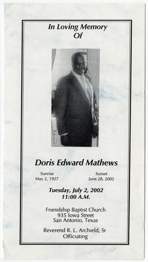 Primary view of object titled '[Funeral Program for Doris Edward Mathews, July 2, 2002]'.