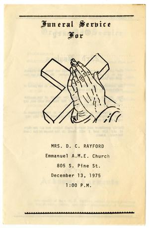 Primary view of object titled '[Funeral Program for D. C. Rayford, December 13, 1975]'.