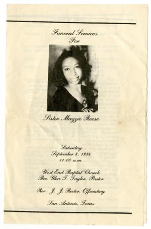 Primary view of [Funeral Program for Mazzie Reese, September 8, 1984]