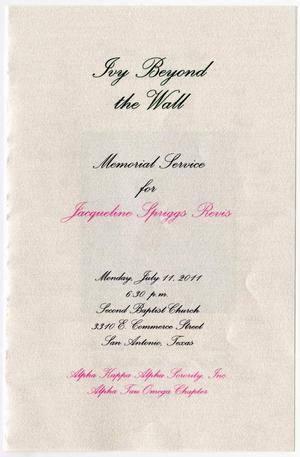Primary view of object titled '[Memorial Program for Jacqueline Spriggs Revis, July 11, 2011]'.