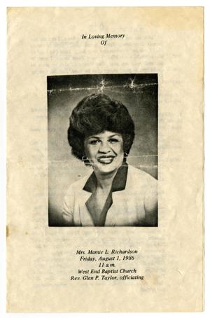 Primary view of object titled '[Funeral Program for Mamie L. Richardson, August 1, 1986]'.