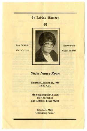 Primary view of object titled '[Funeral Program for Nancy Roan, August 26, 1989]'.