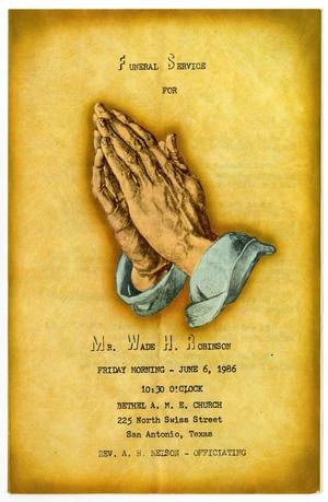 Primary view of object titled '[Funeral Program for Wade H. Robinson, June 6, 1986]'.