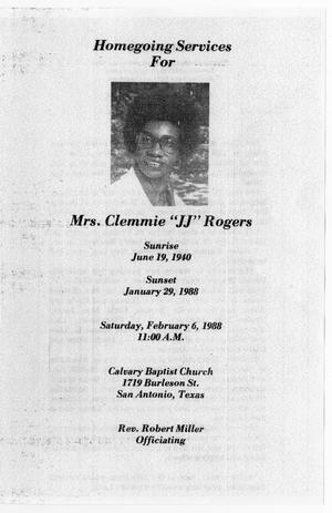 Primary view of object titled '[Funeral Program for Clemmie Rogers, February 6, 1988]'.