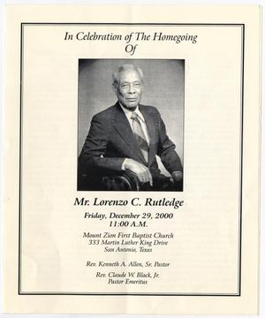 Primary view of object titled '[Funeral Program for Lorenzo C. Rutledge, December 29, 2000]'.