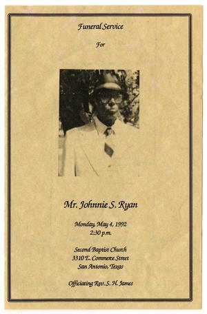 Primary view of object titled '[Funeral Program for Johnnie S. Ryan, May 4, 1992]'.