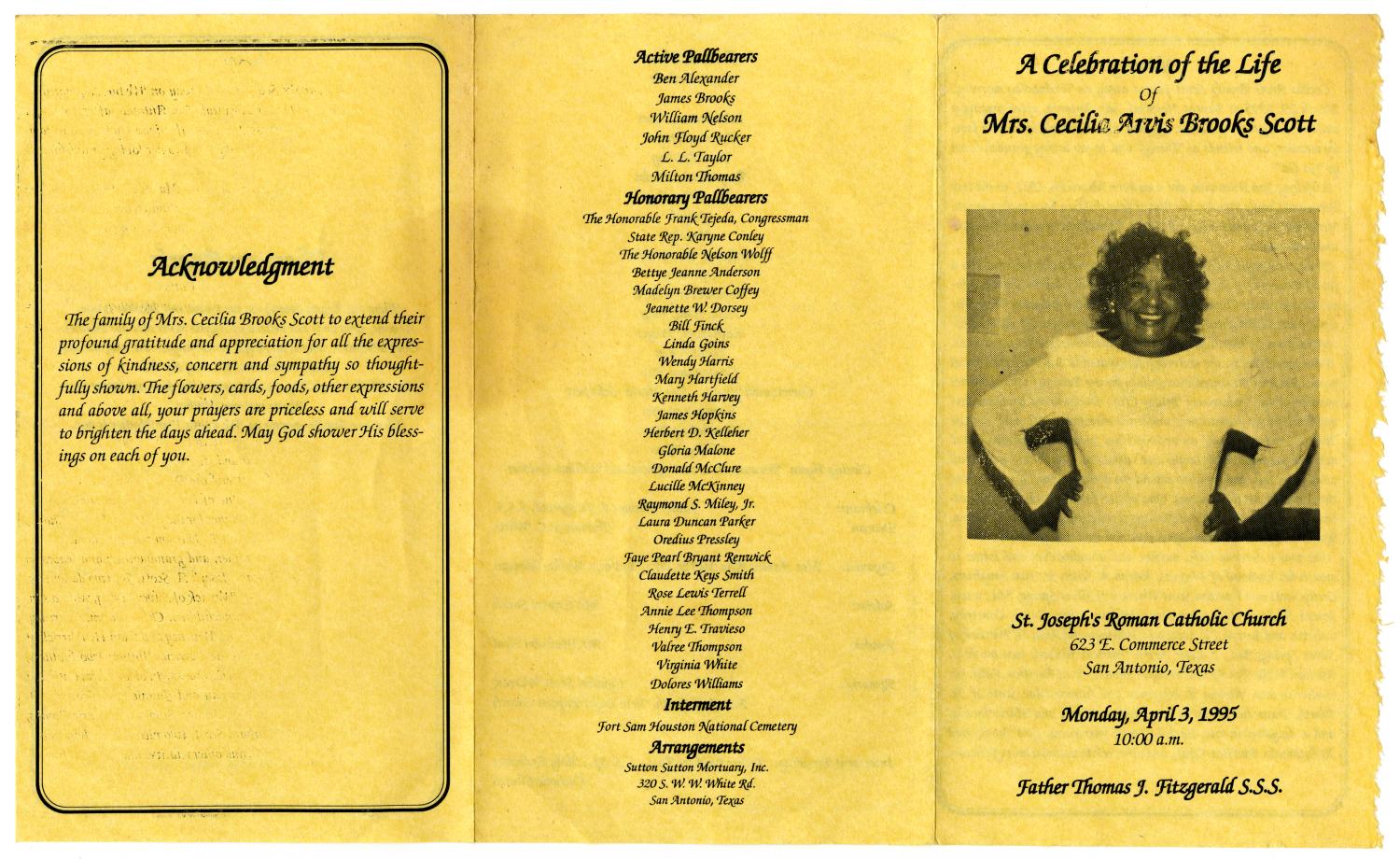 [Funeral Program for Cecilia Arvis Brooks Scott, April 3, 1995]
                                                
                                                    [Sequence #]: 3 of 3
                                                