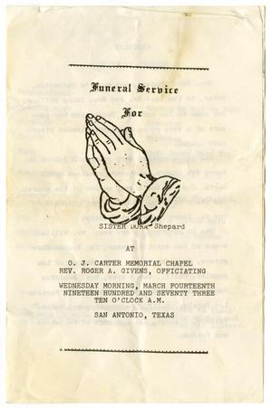 Primary view of object titled '[Funeral Program for Dora Shepard, March 14, 1973]'.